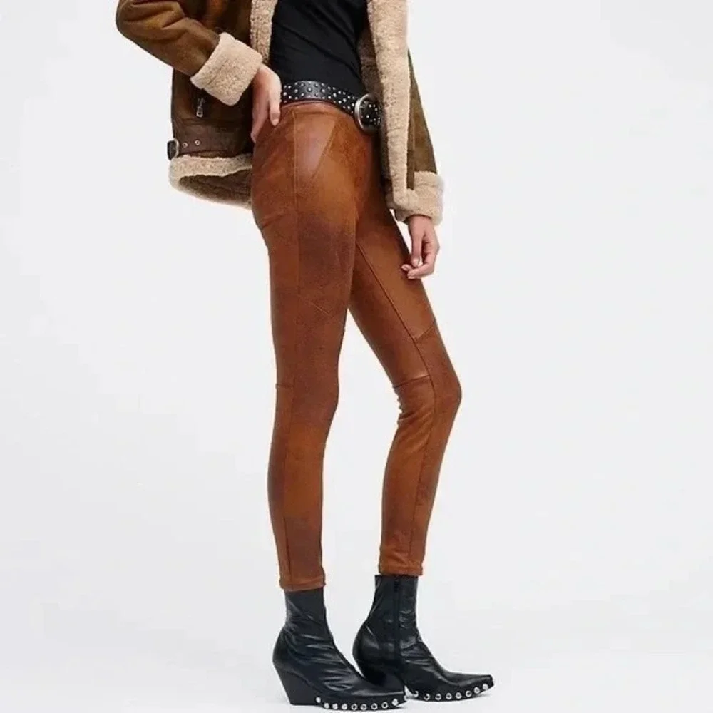 Free People Faux Suede Leggings Women's 4 Brown Stretch Boho Chic Pants